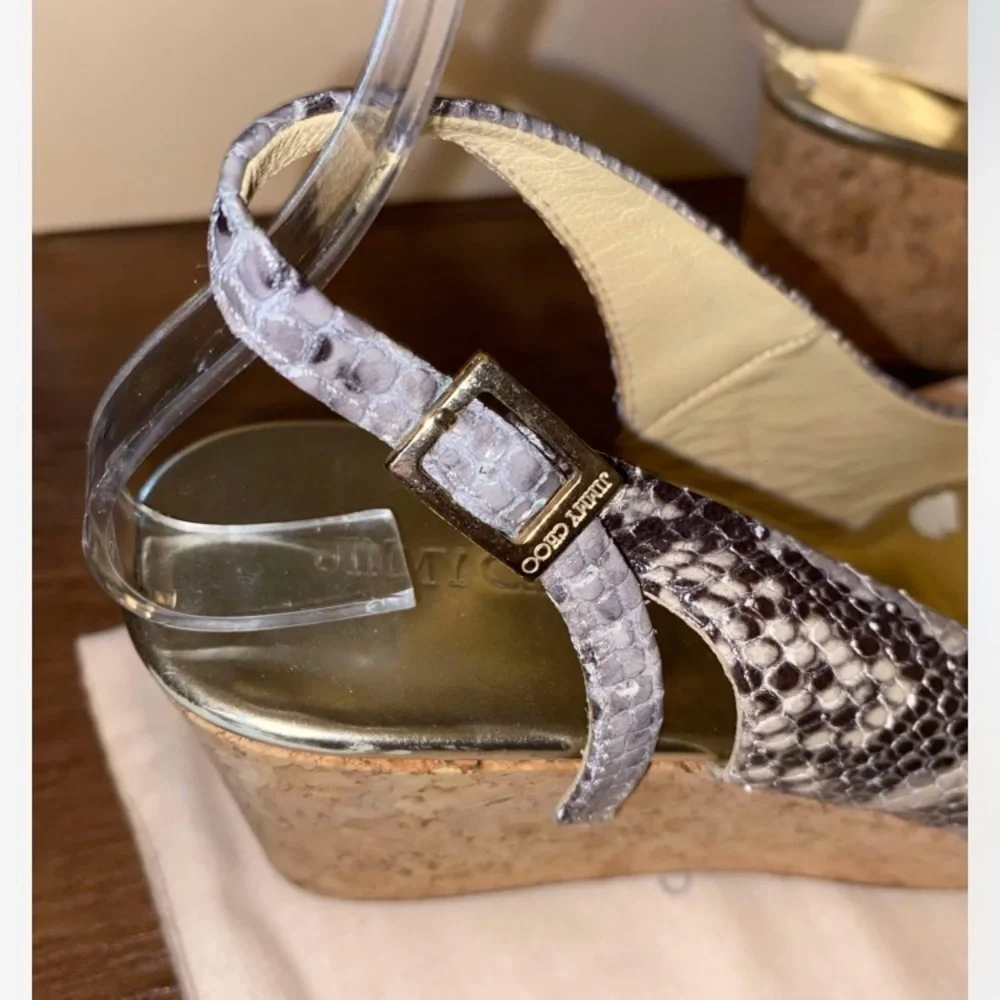 Jimmy Choo Snakeskin Peep Toe Wedges